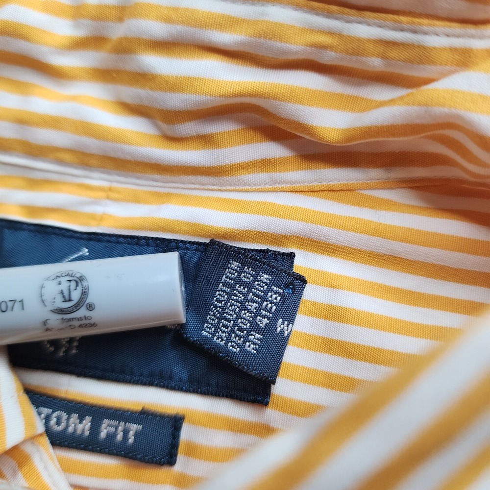 Ralph Lauren Mens L Custom Fit Yellow White Striped Cotton Button Down Shirt‎ - Picture 6 of 8